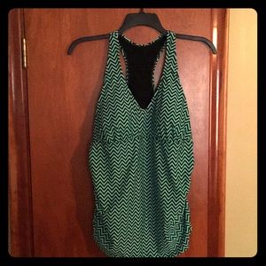 Turquoise and Black Racer-Back Tankini Top